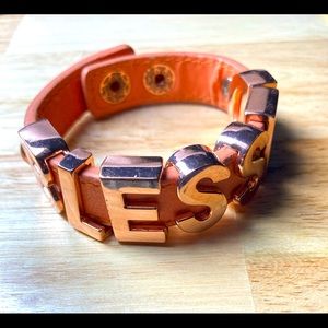 Leather snap bracelet with word Blessed #983